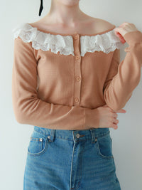 【mic】ベルラッフルニットカーディガン