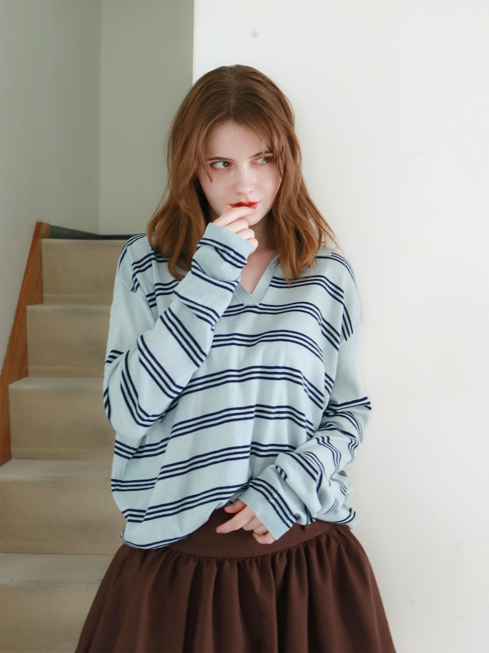 【mic】ボーダーポロニット