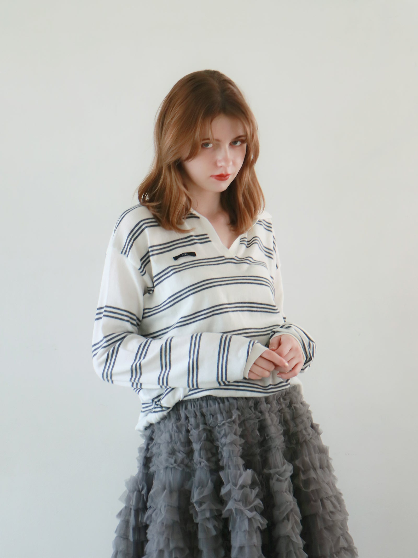 【mic】ボーダーポロニット