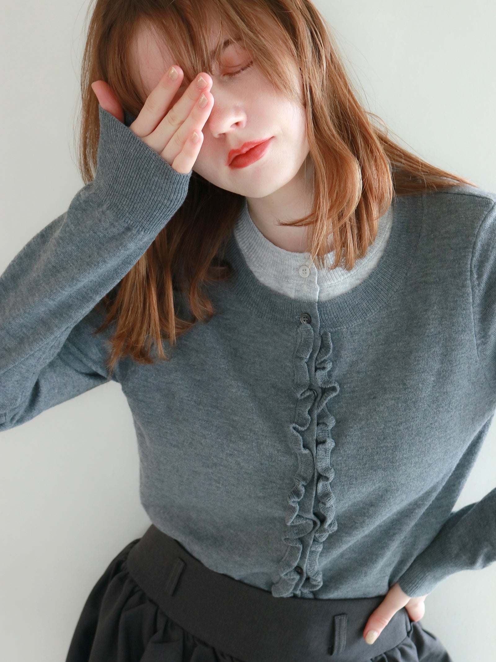 mic】フリルレイヤードカーディガン