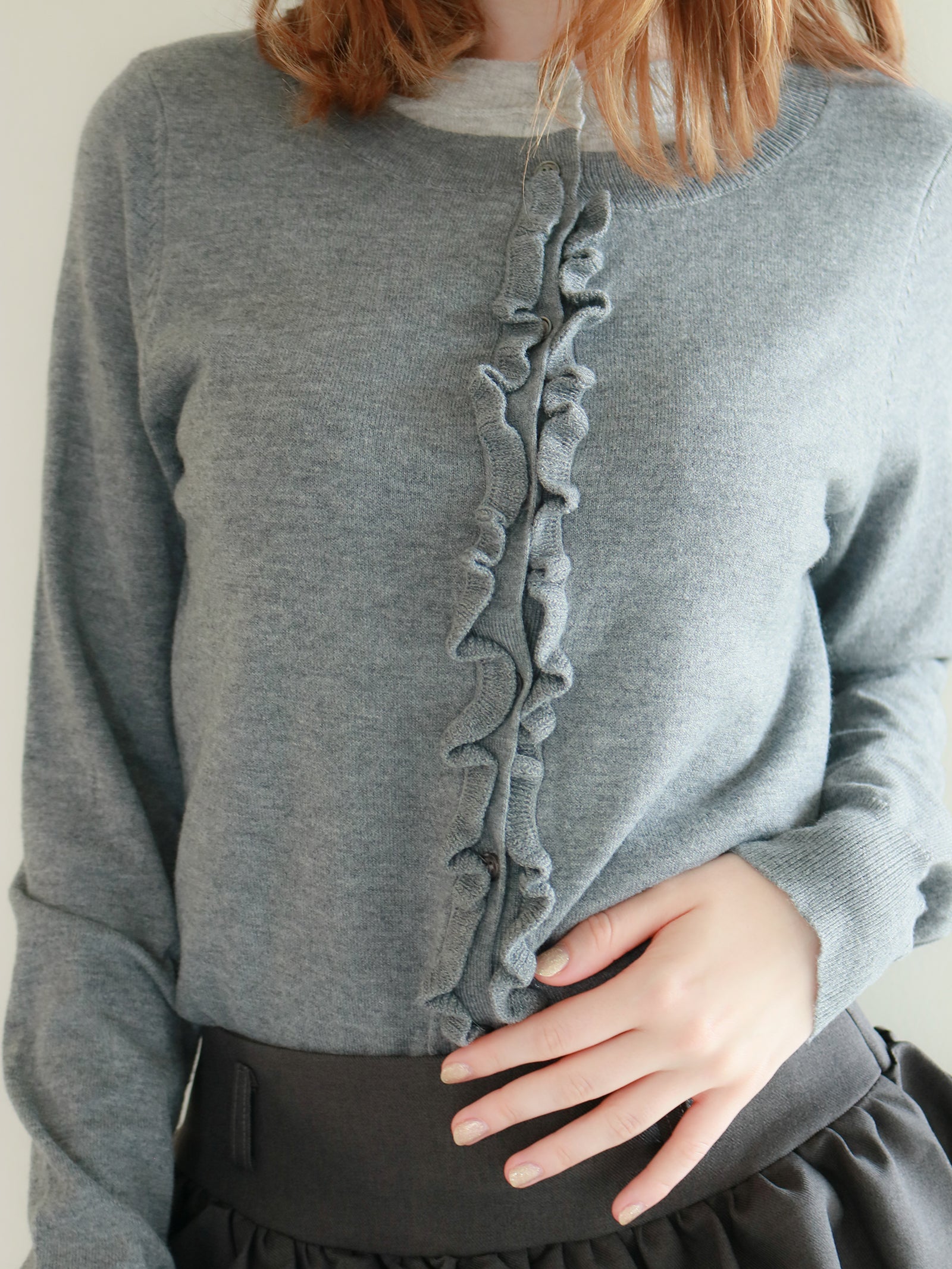 mic】フリルレイヤードカーディガン