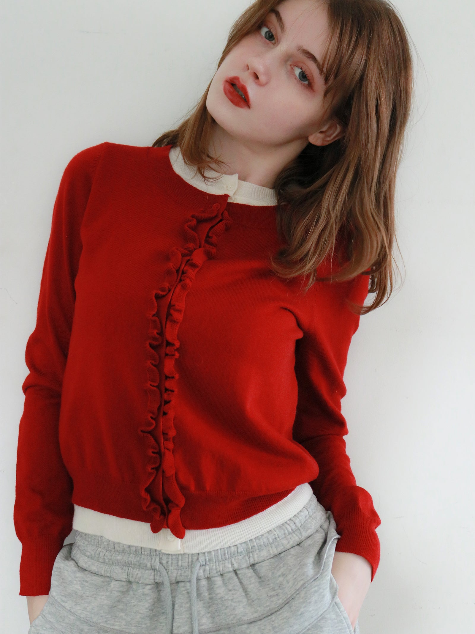 mic】フリルレイヤードカーディガン