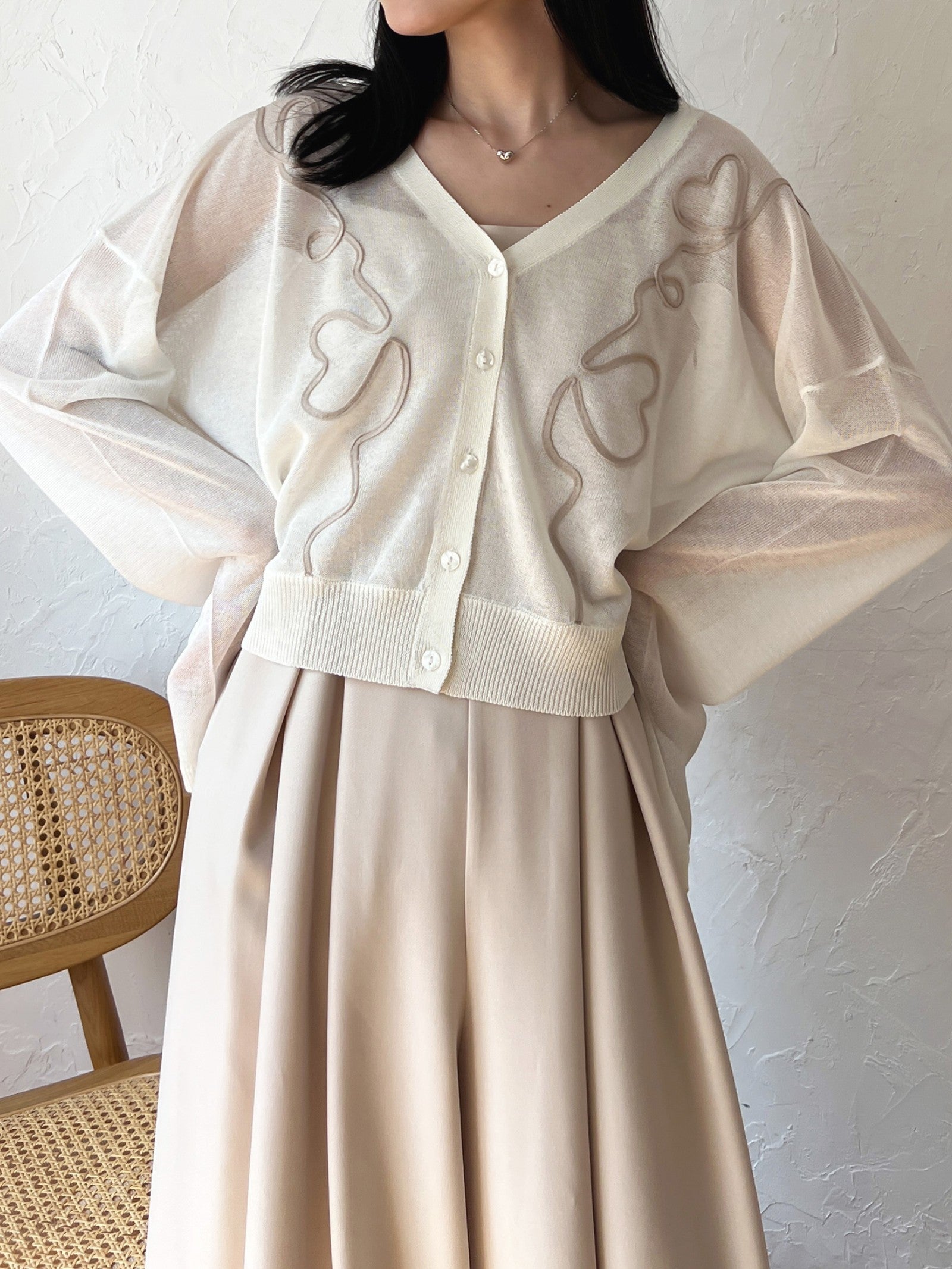 ハート刺繍シアーカーディガン