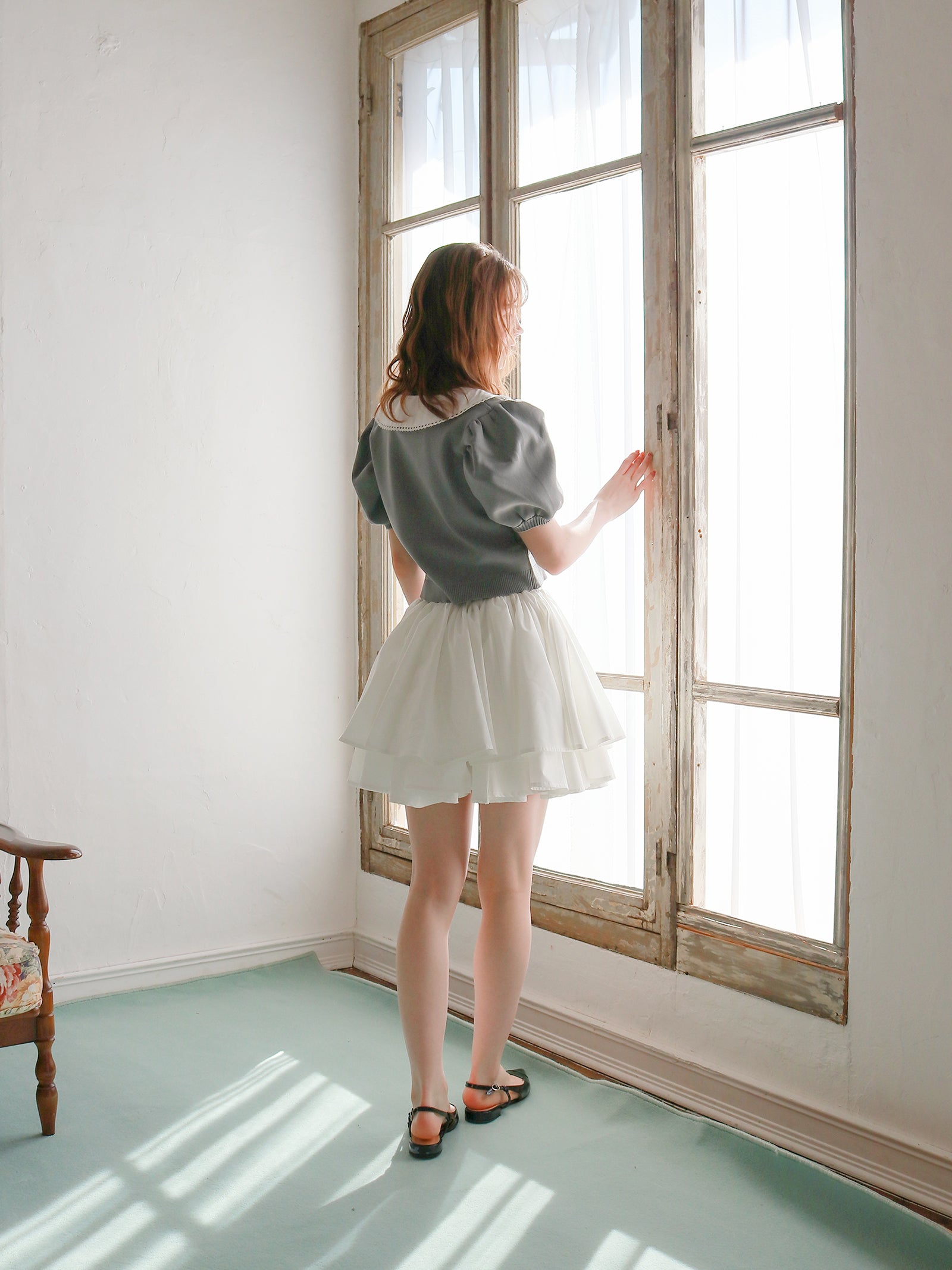 【予約】【mic】レースカラーパフトップス【発送予定日 3月中旬~3月下旬】