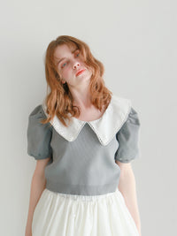 【予約】【mic】レースカラーパフトップス【発送予定日 3月中旬~3月下旬】