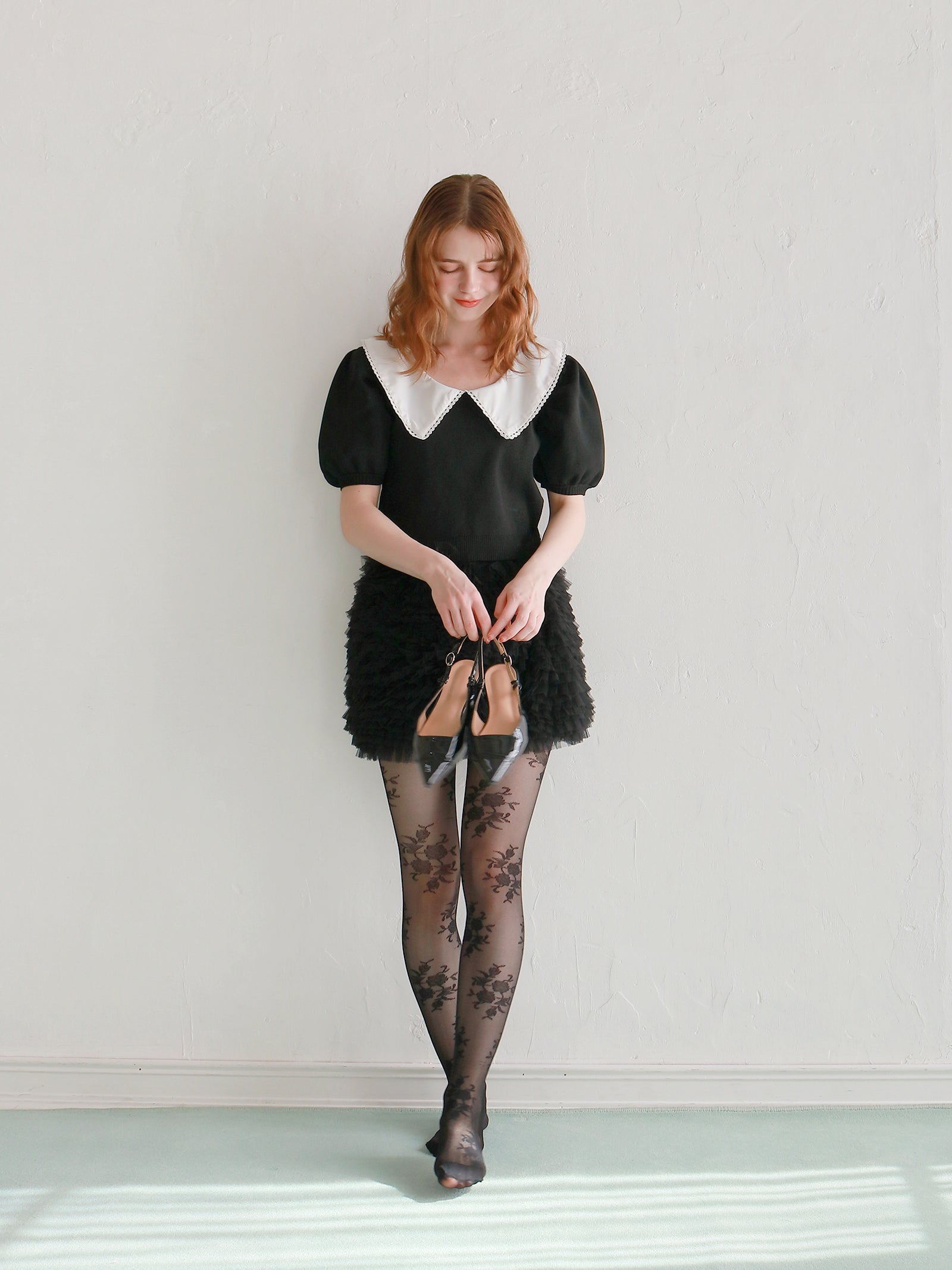 【予約】【mic】レースカラーパフトップス【発送予定日 3月中旬~3月下旬】