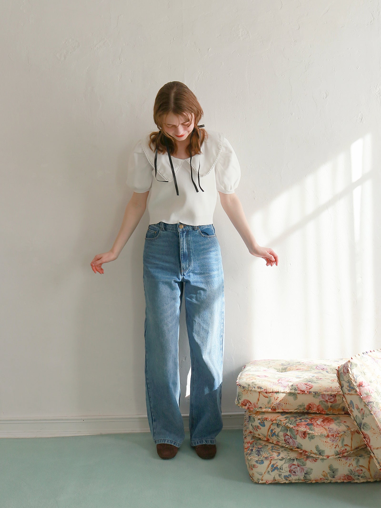 【予約】【mic】レースカラーパフトップス【発送予定日 3月中旬~3月下旬】