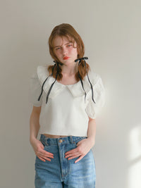 【予約】【mic】レースカラーパフトップス【発送予定日 3月中旬~3月下旬】