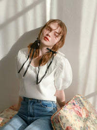 【予約】【mic】レースカラーパフトップス【発送予定日 3月中旬~3月下旬】