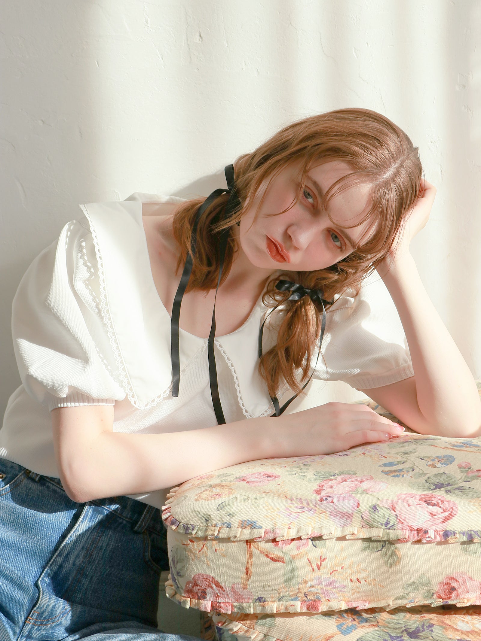 【予約】【mic】レースカラーパフトップス【発送予定日 3月中旬~3月下旬】