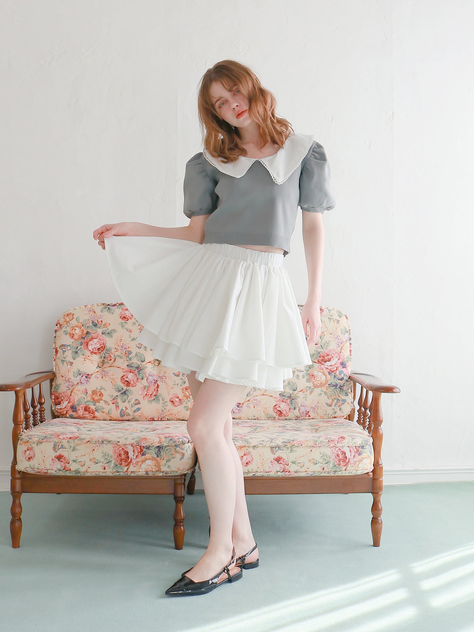 シャギーショートVネックニット