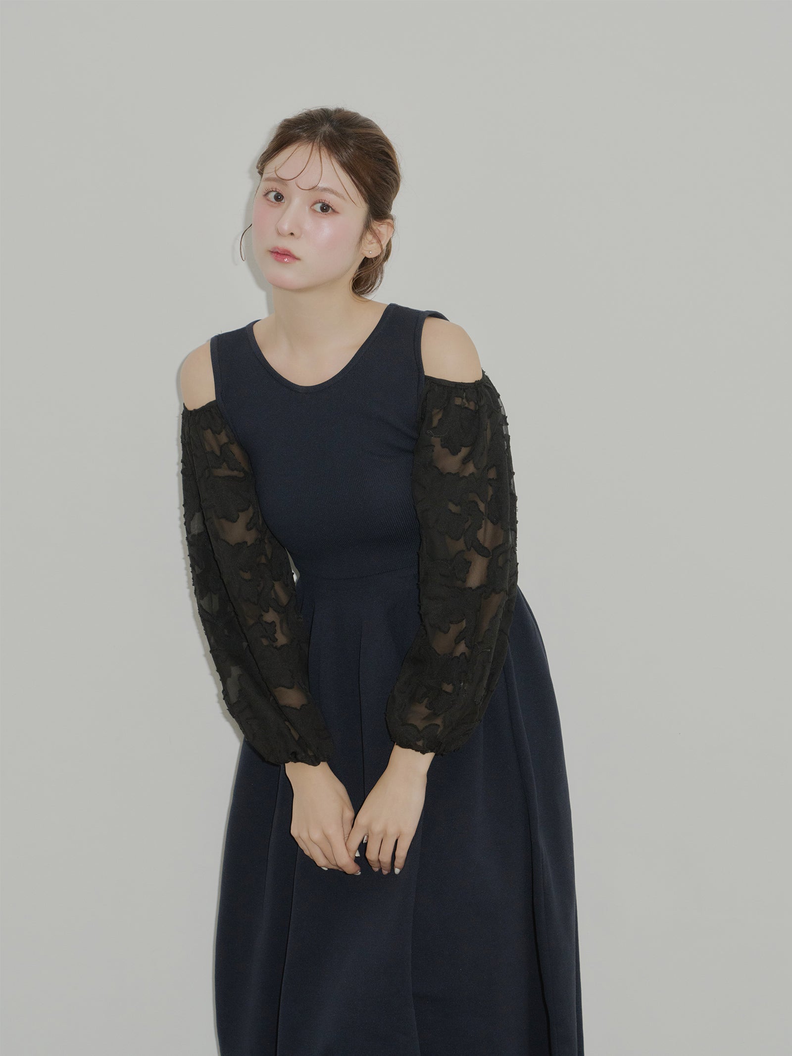 2wayジャガードスリーブニットワンピース