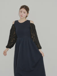 2wayジャガードスリーブニットワンピース