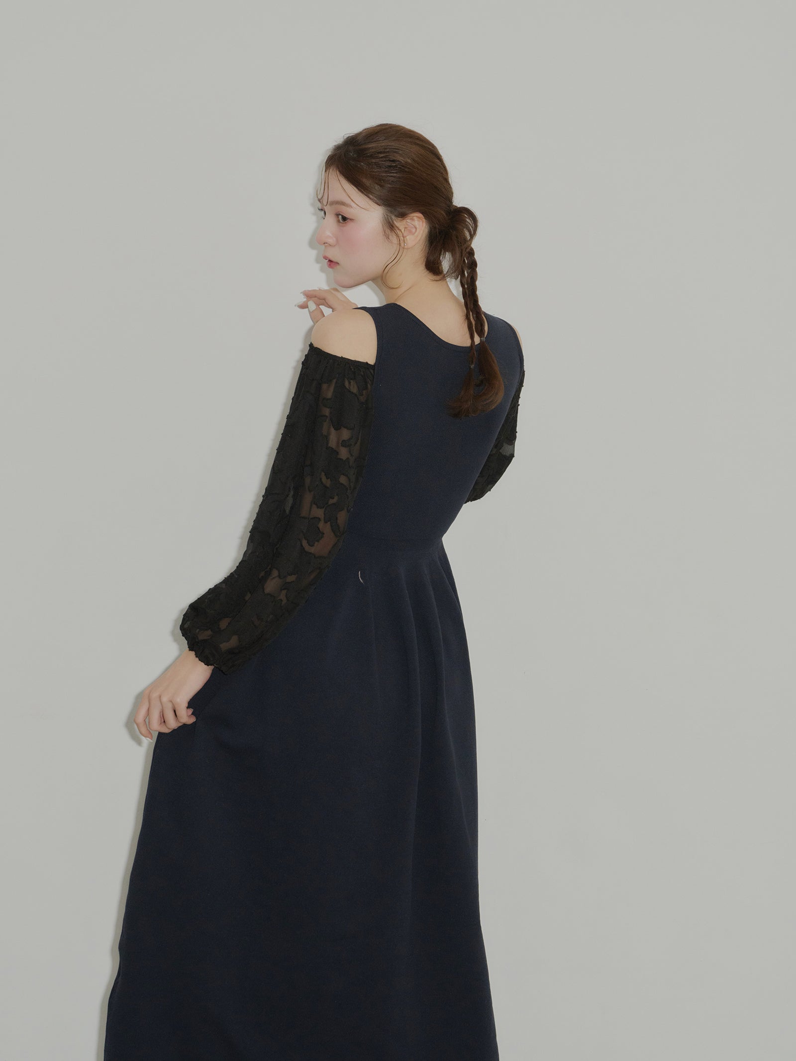 2wayジャガードスリーブニットワンピース