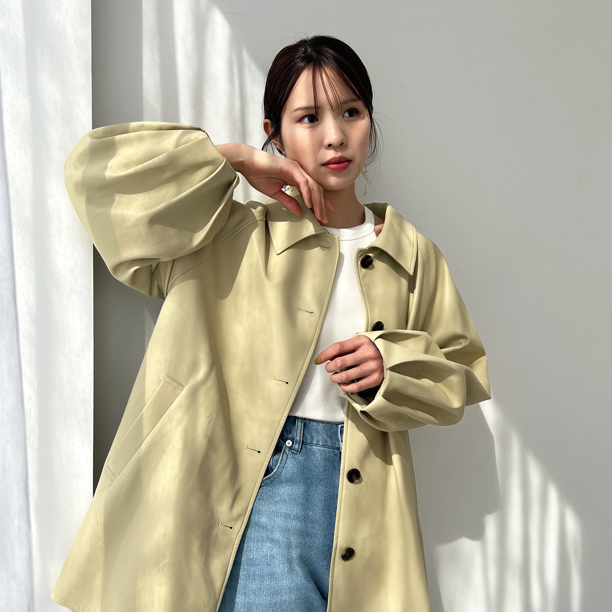 タックスリーブステンカラーコート 