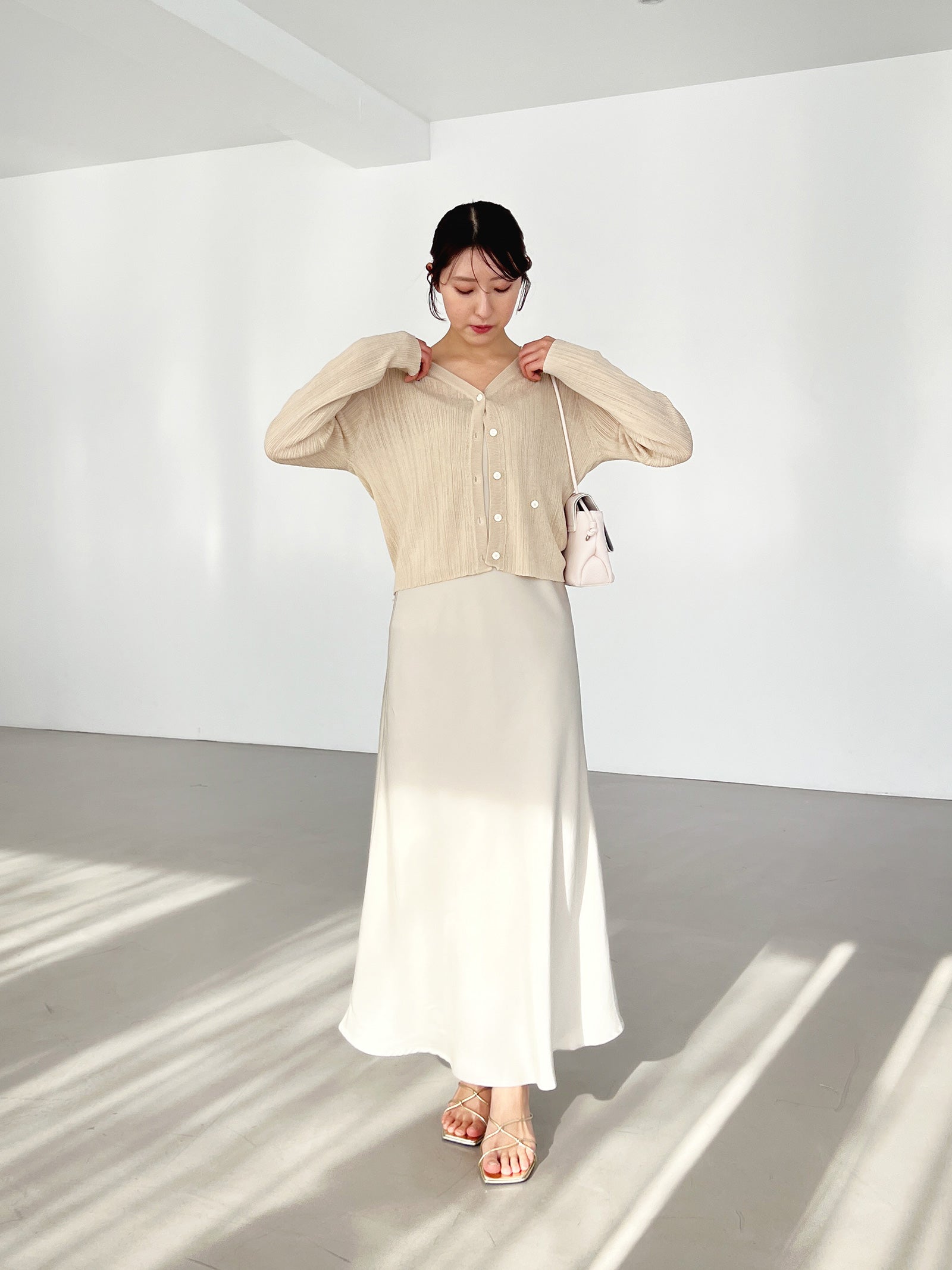 amerge. ワンピース×カーディガン flower onesholuder onepiece×cardigan(M IVORY): ワンピース
