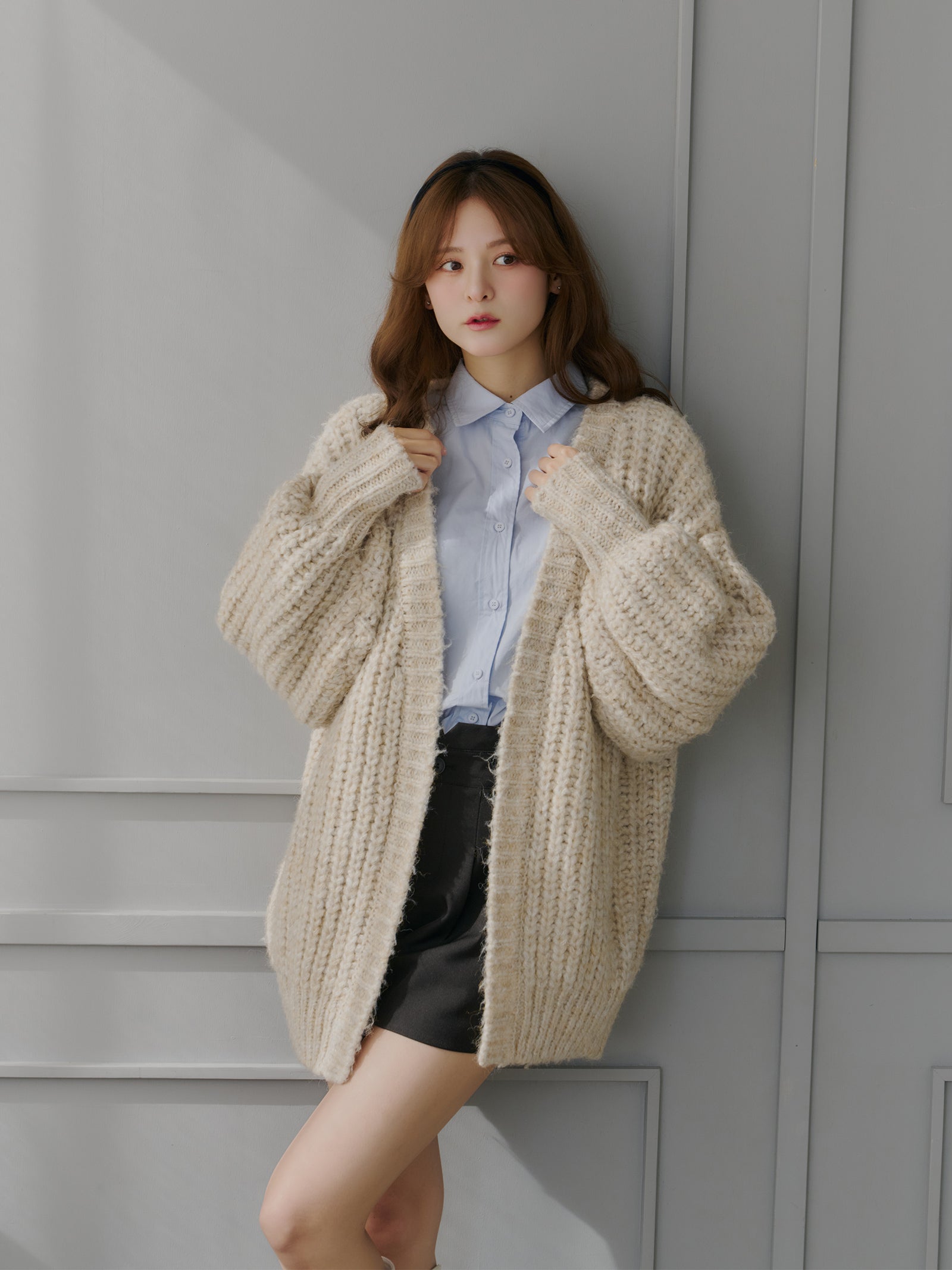 メランジオーバーサイズルーズカーディガン