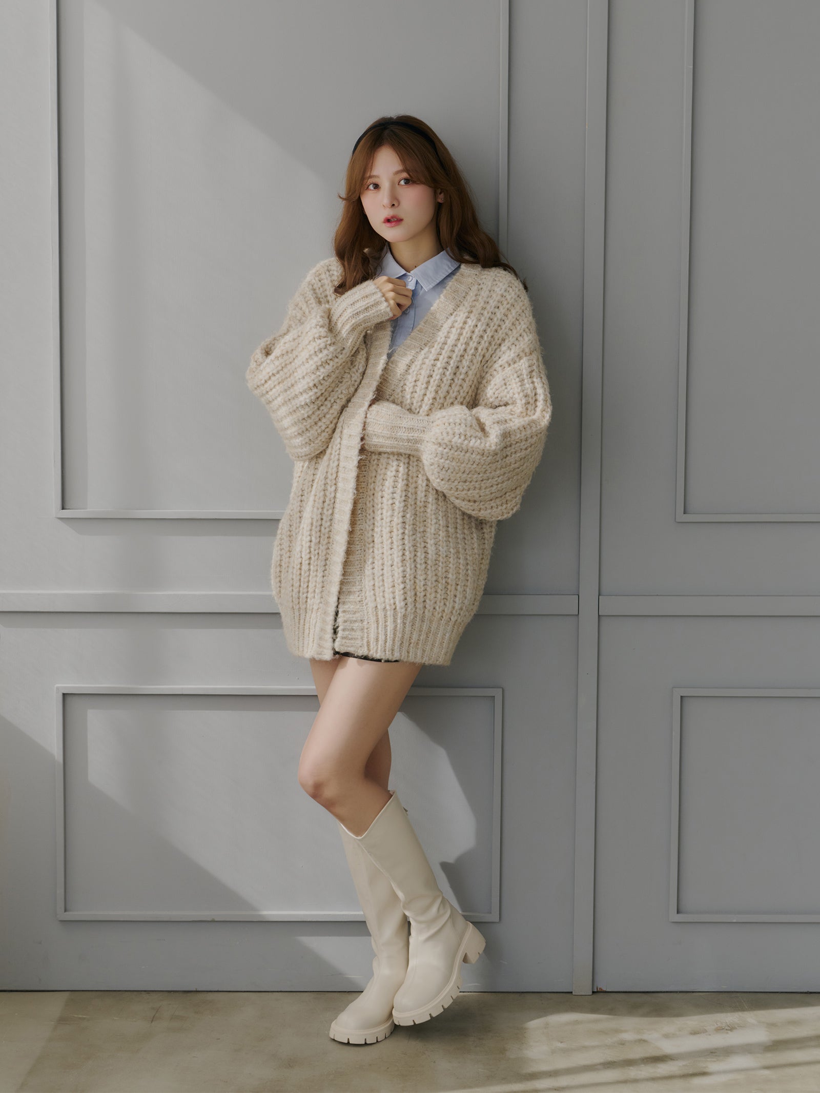 メランジオーバーサイズルーズカーディガン