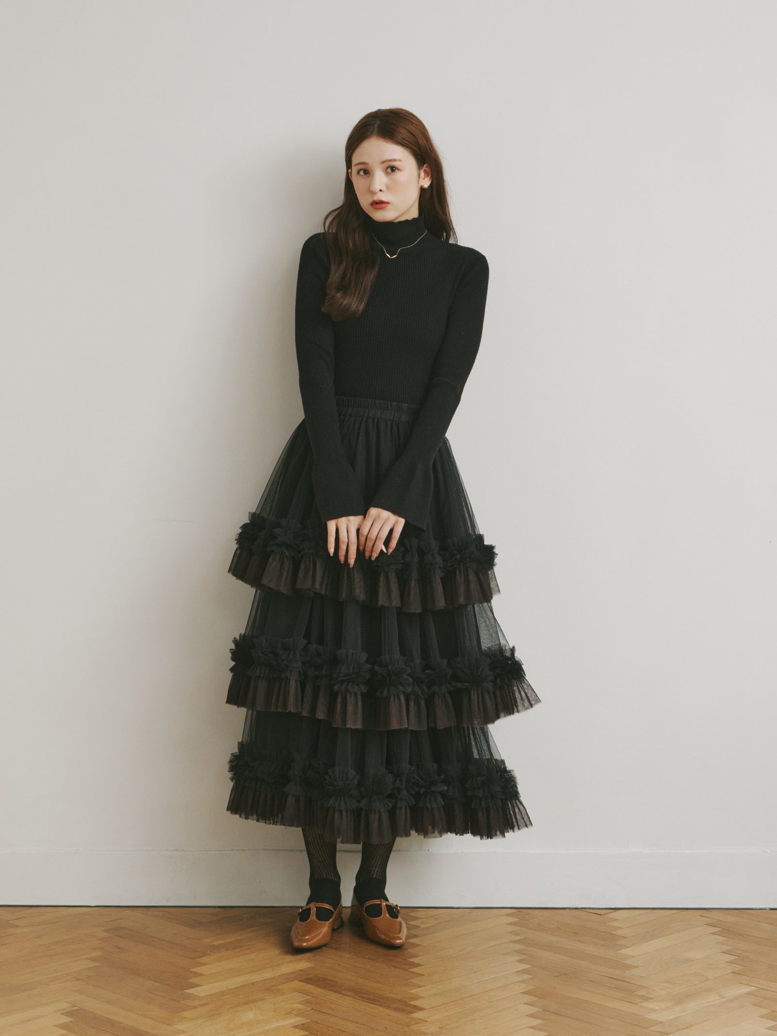 リブハイネックフレアニット