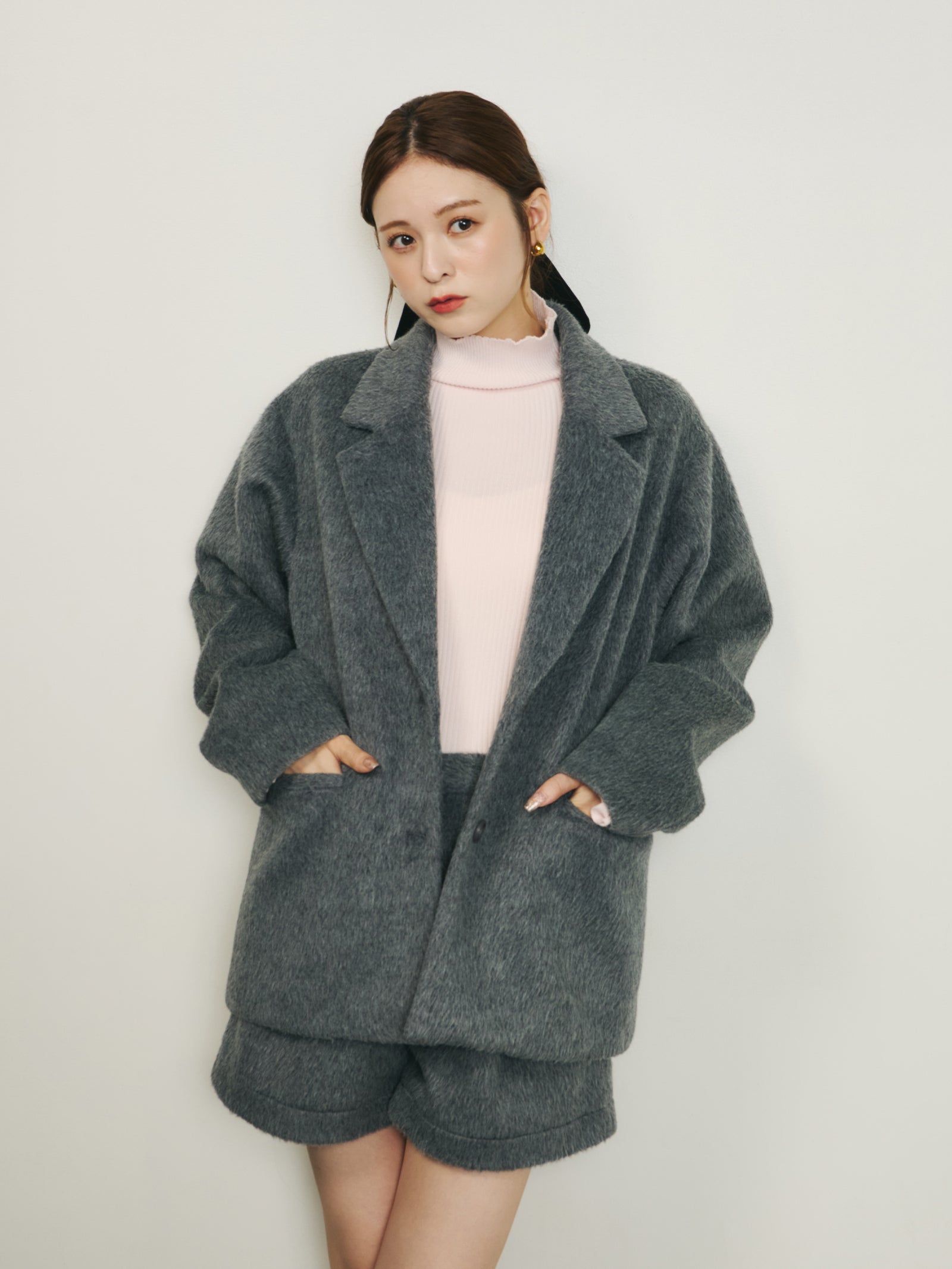 リブハイネックフレアニット