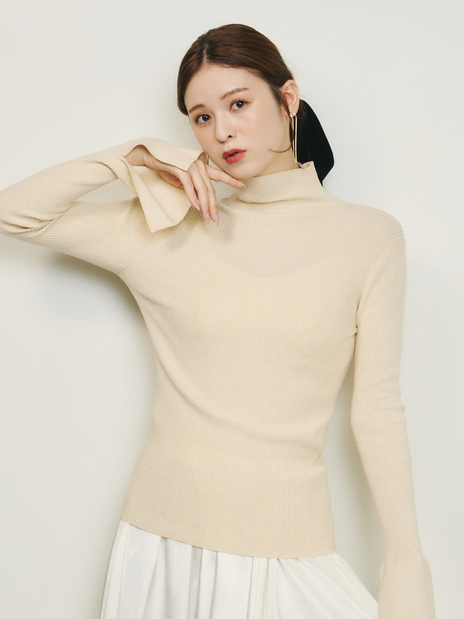 FORSOMEONEリブ編みハイネックニット リブ編みプチハイネックニットプルオーバーsdpxyf3015 ライト