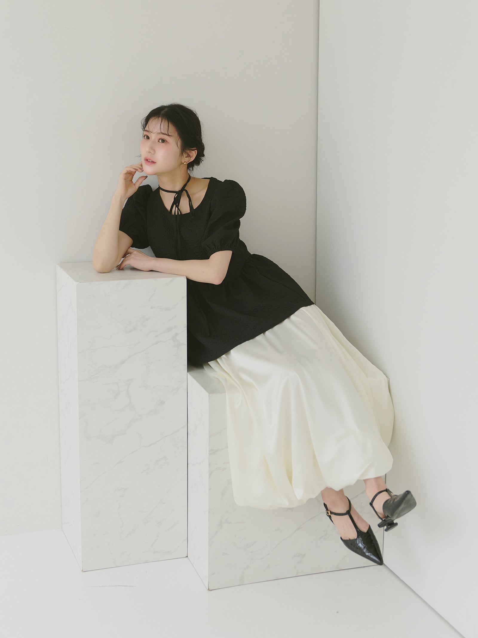 Kanako×Olu.】ジャガードパフスリーブトップス