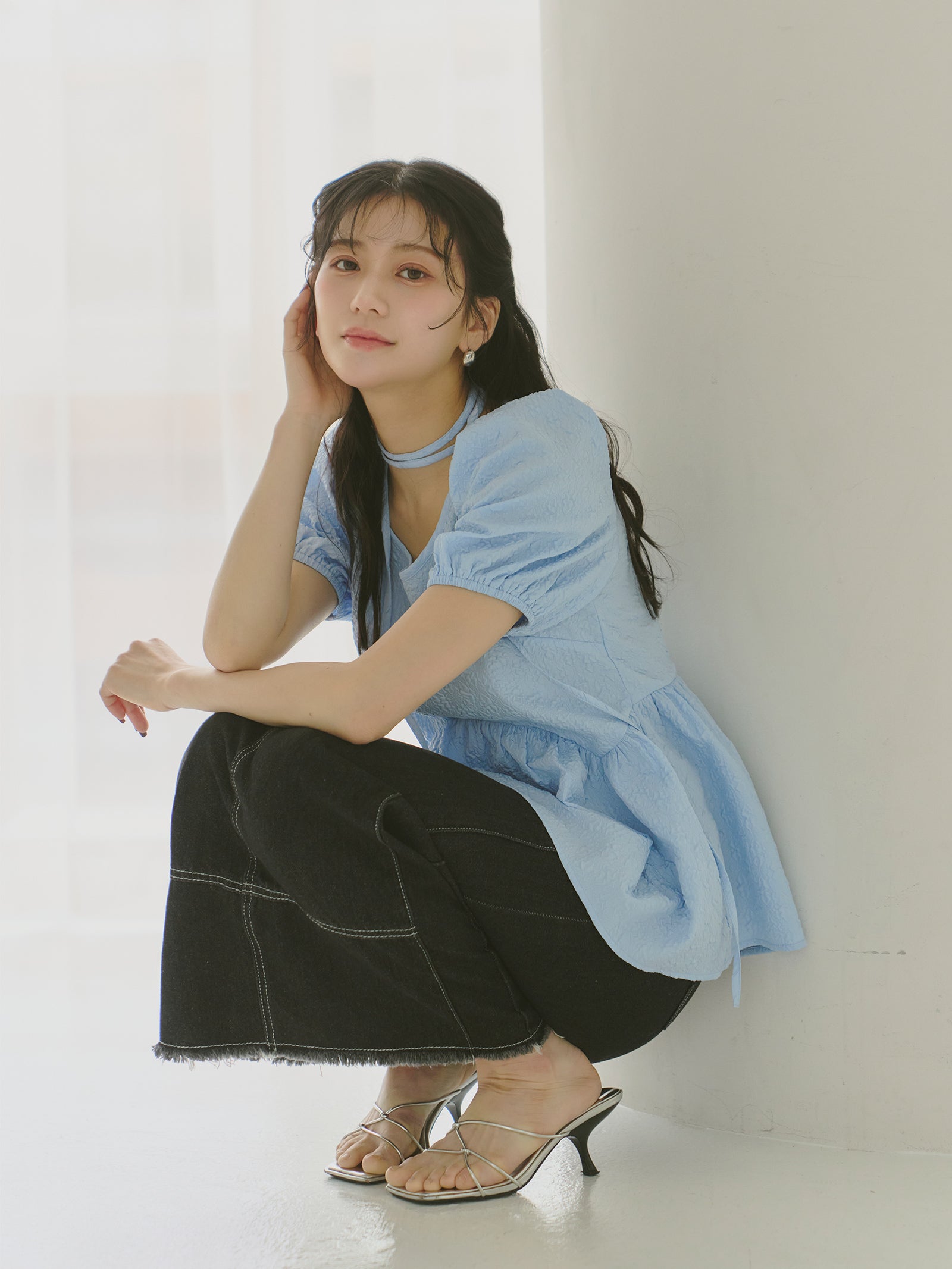 【Kanako×Olu.】ジャガードパフスリーブトップス
