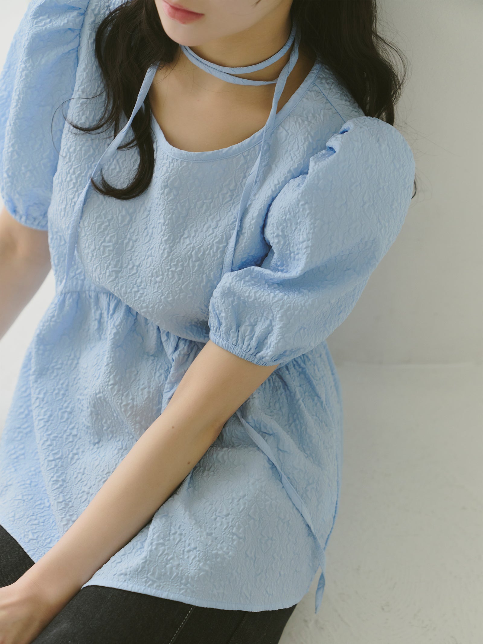 【Kanako×Olu.】ジャガードパフスリーブトップス