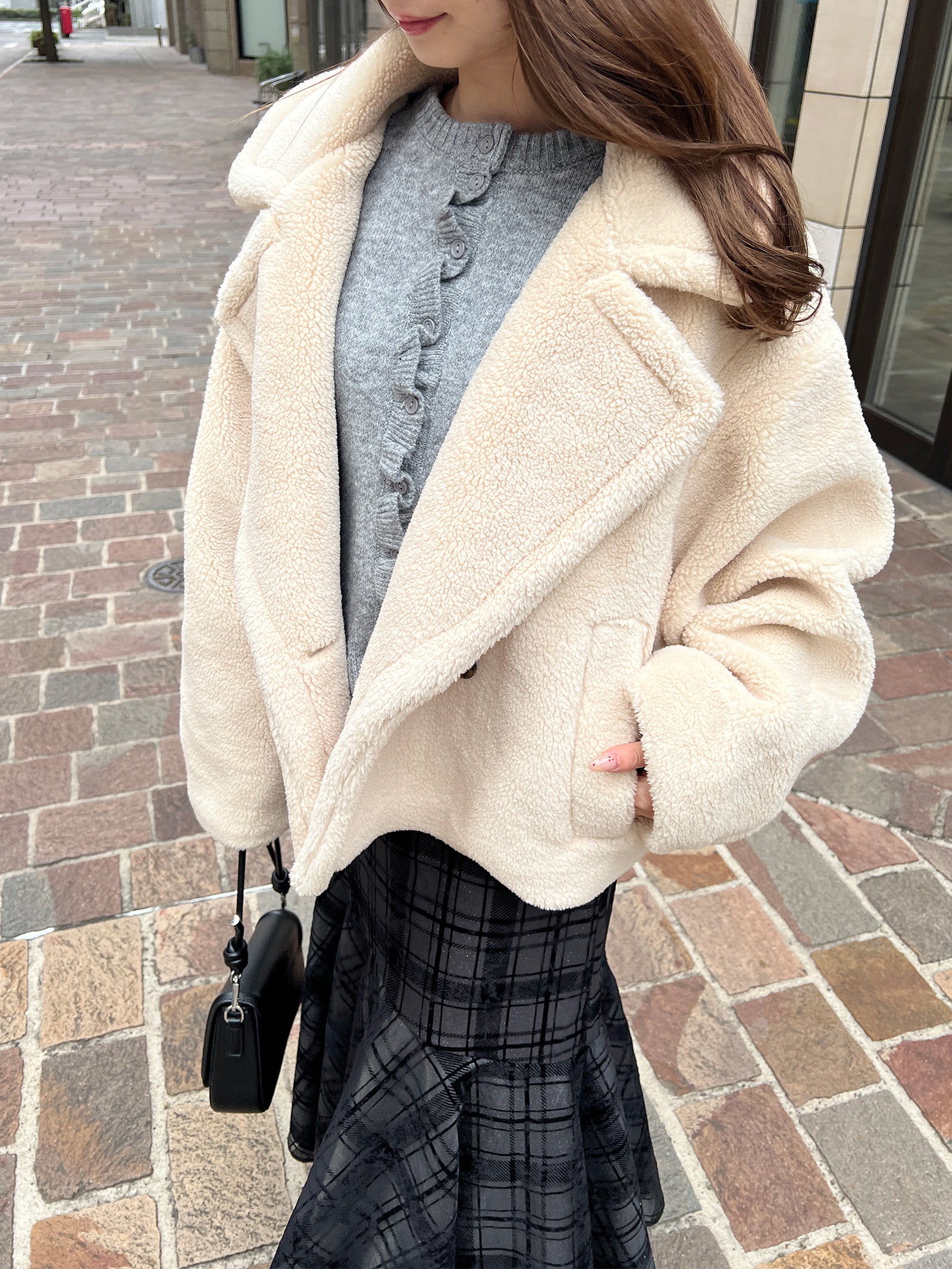 テーラードボアショートコート