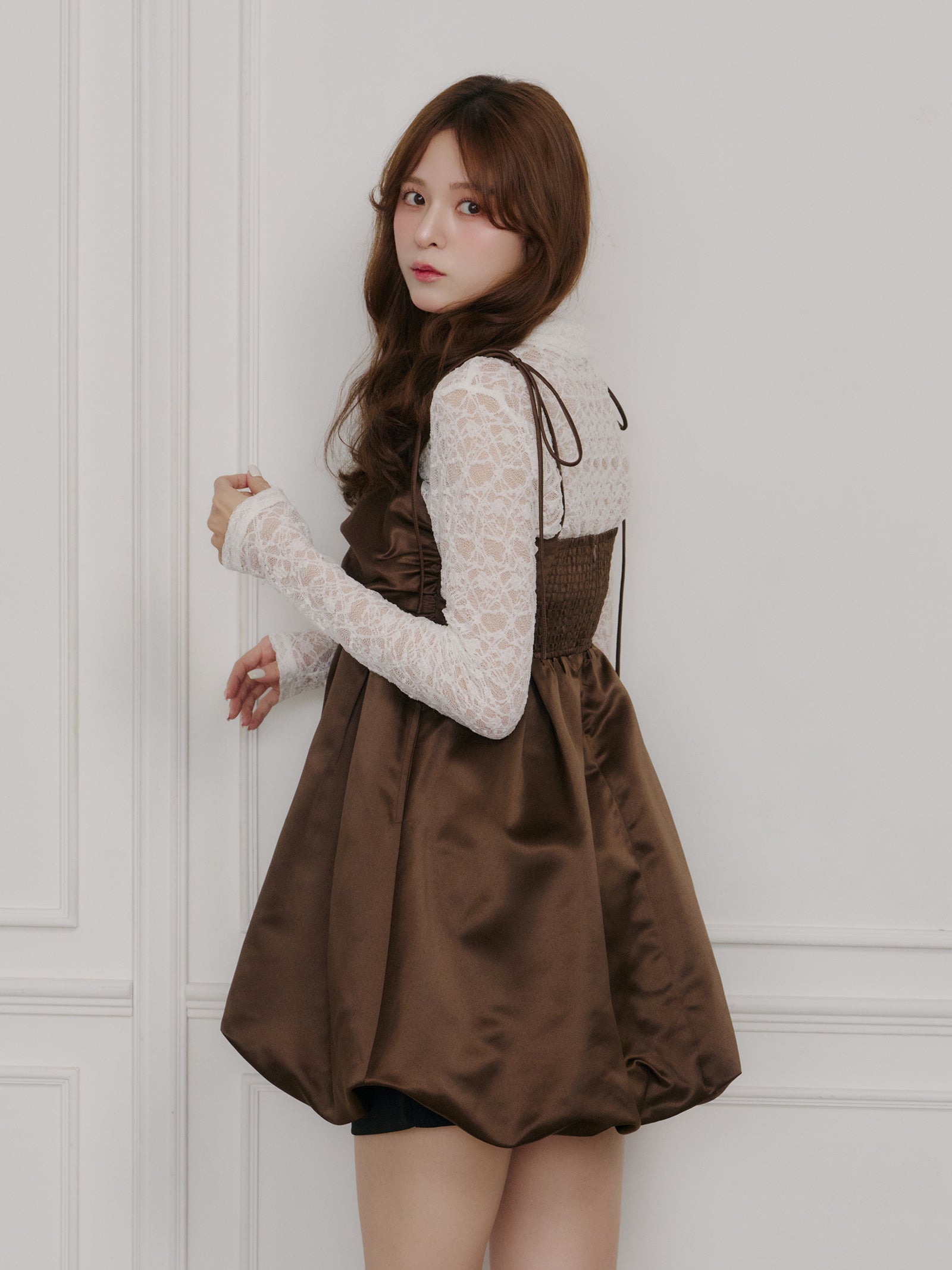 サテンバルーンミニワンピース