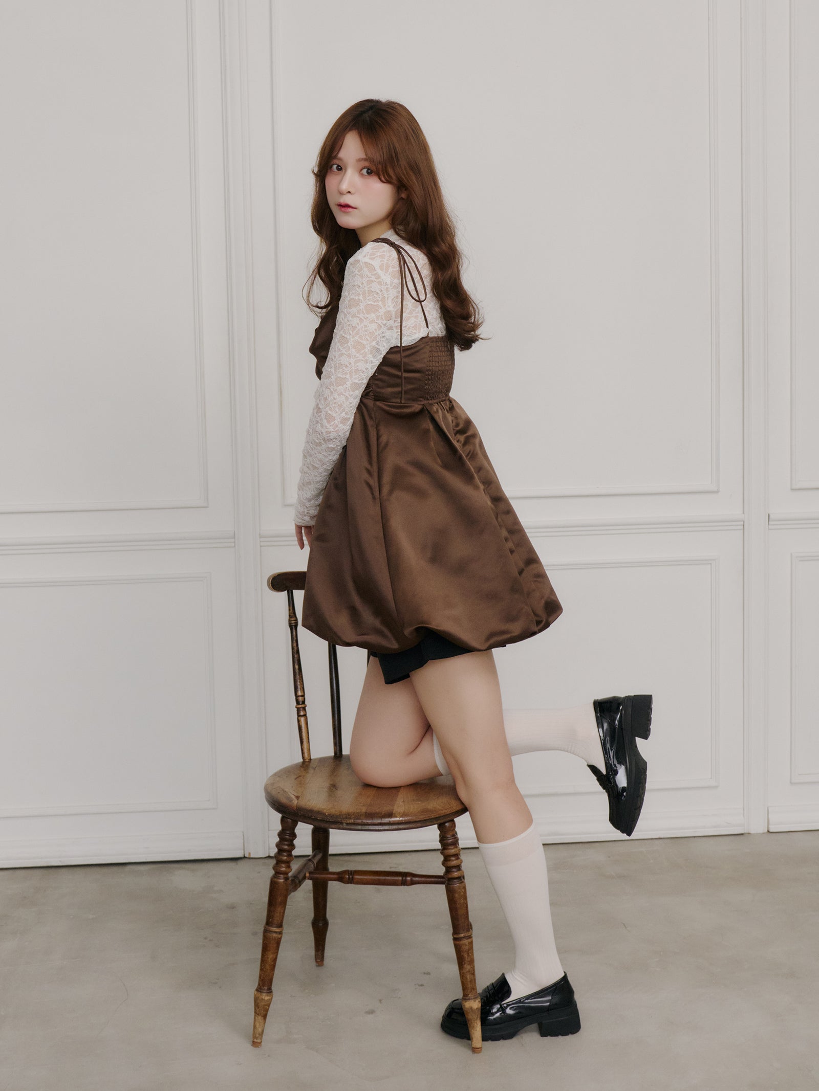 サテンバルーンミニワンピース