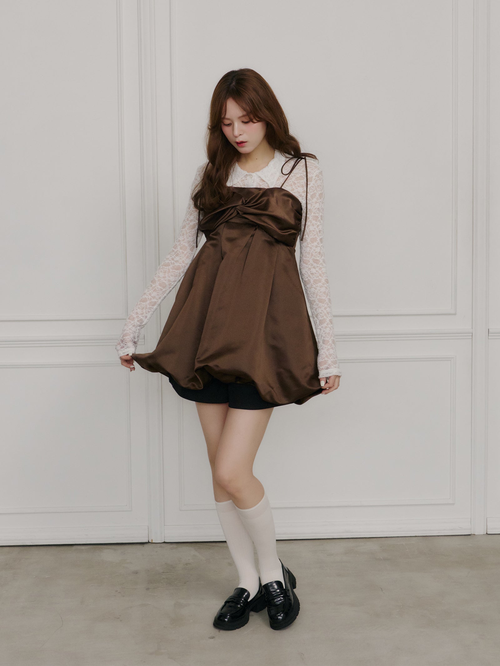 サテンバルーンミニワンピース