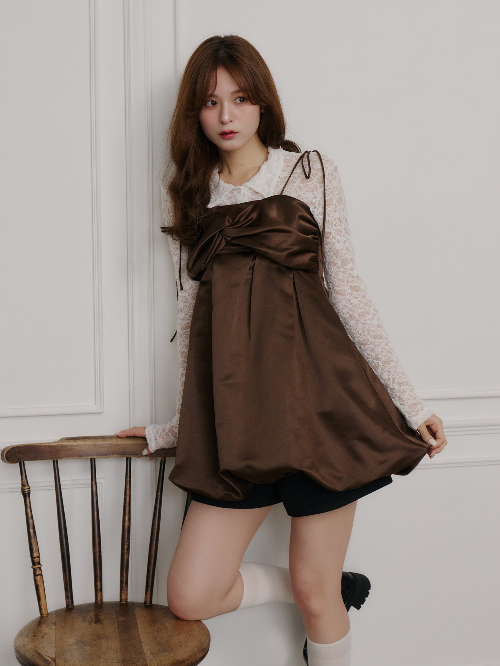 サテンバルーンミニワンピース