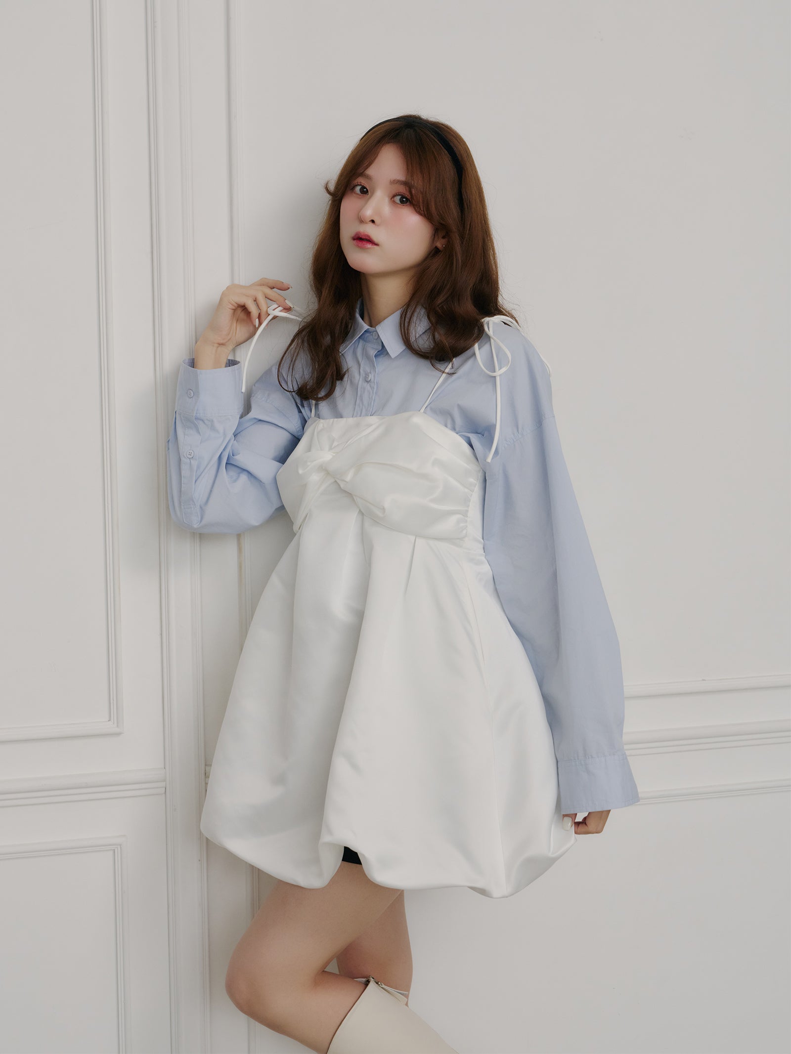 サテンバルーンミニワンピース