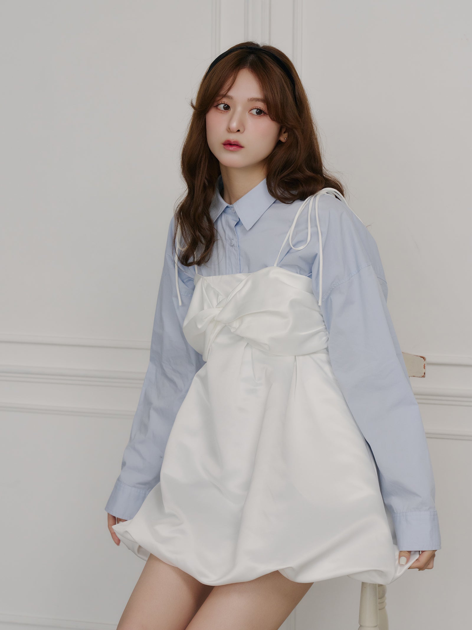 サテンバルーンミニワンピース