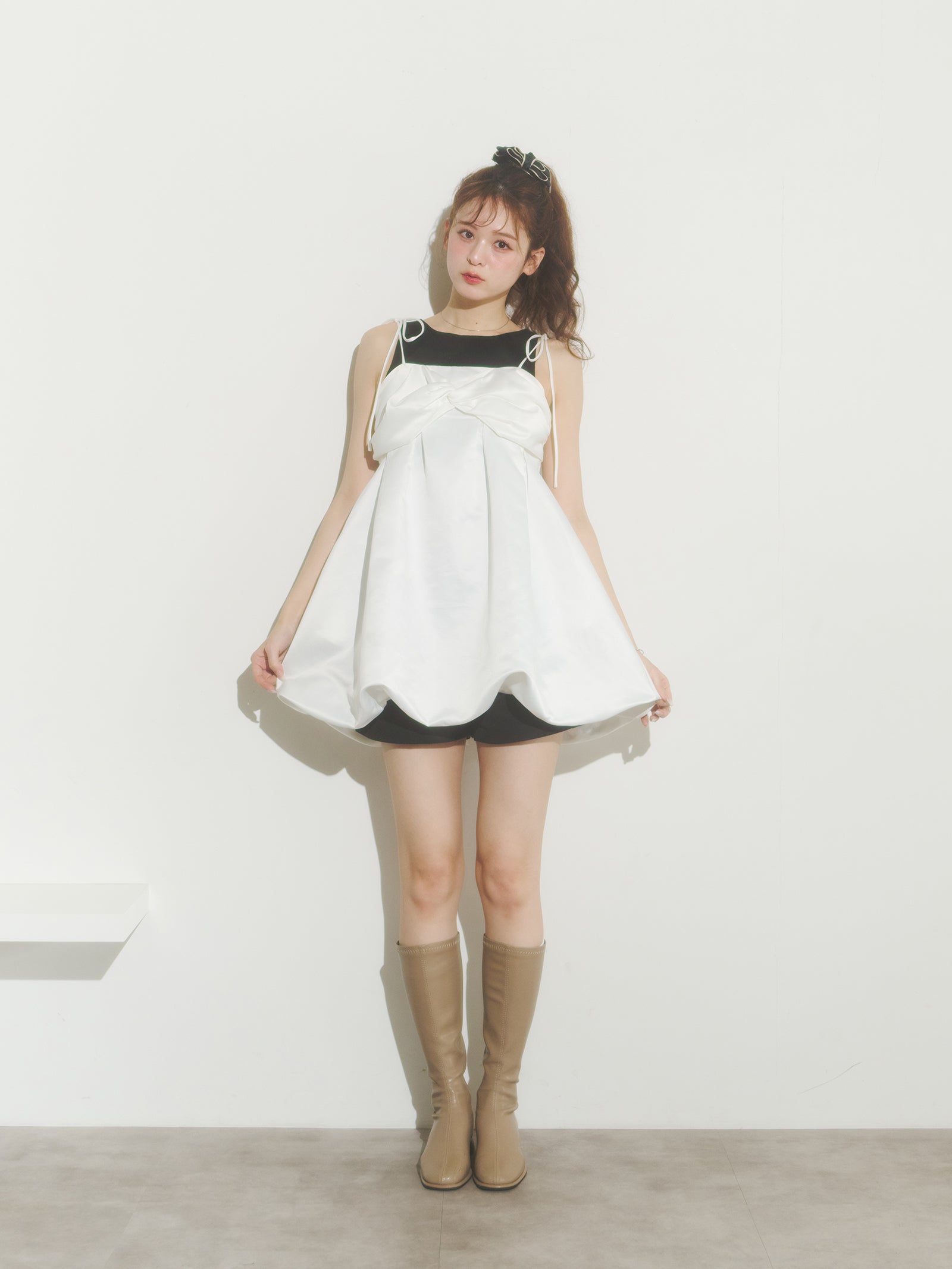 サテンバルーンミニワンピース