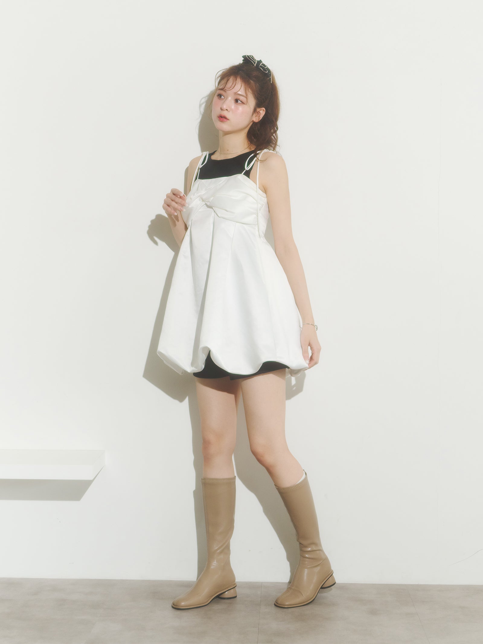 サテンバルーンミニワンピース