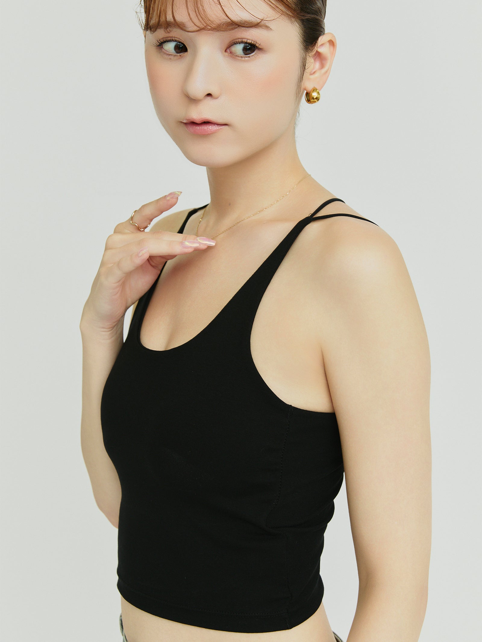 styling/ オフショルダー ブラック キャミソール チョーカーキャミソール／choker camisole リボン 紐付き