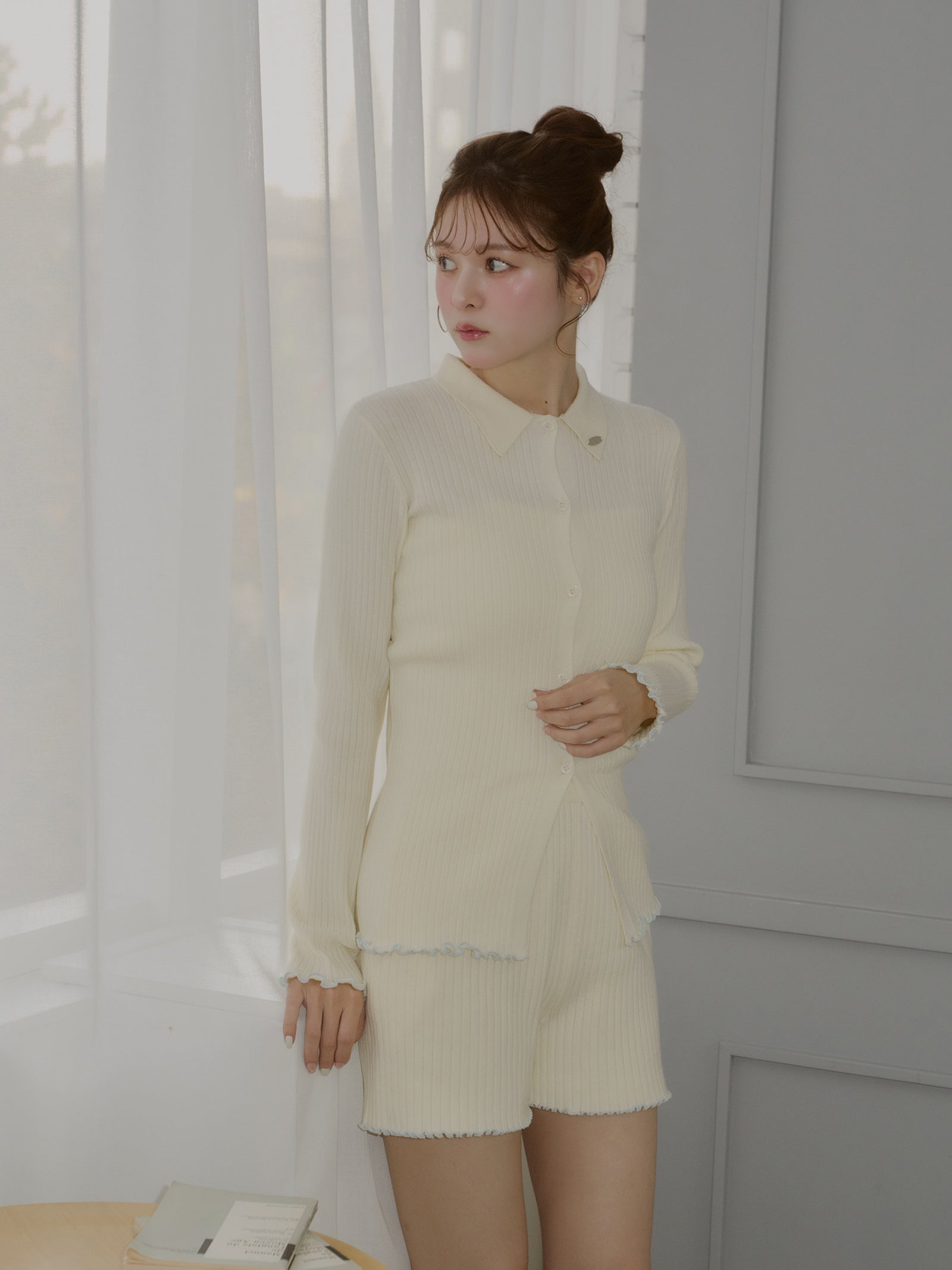 【SET_5%OFF】うるちん☆こみ×Olu【リブニットショートパンツ+リブニットカーディガン+リブニットキャミソール】3点セット