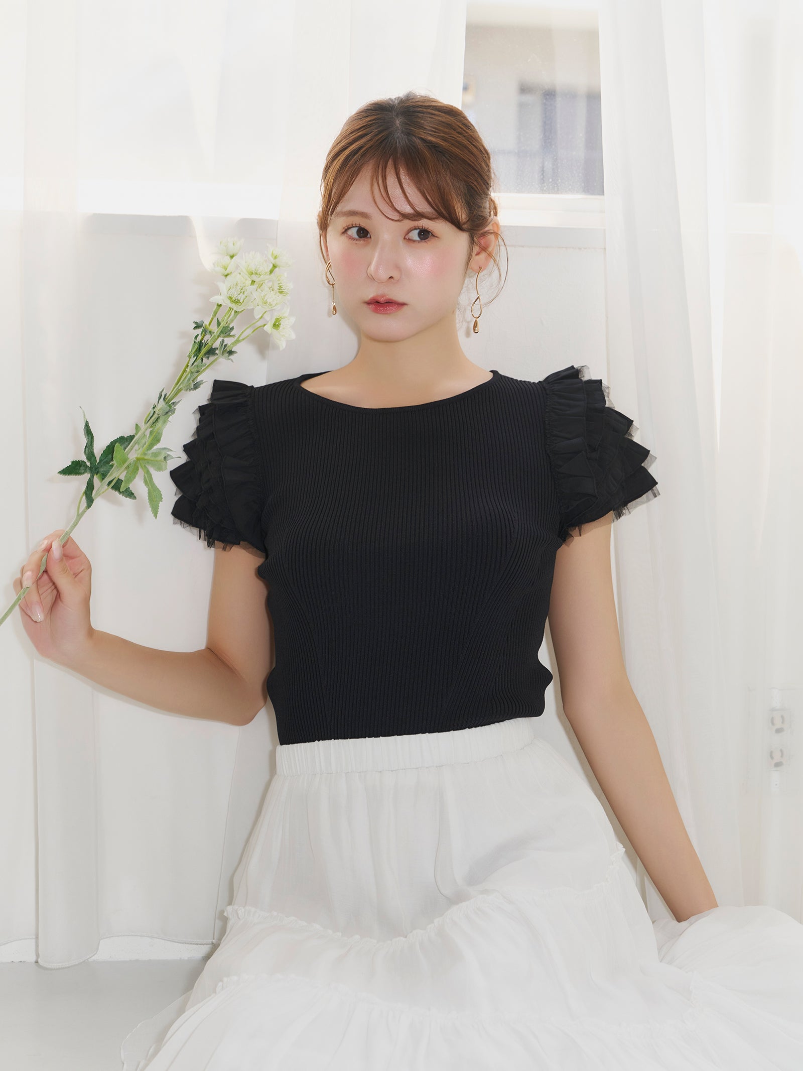 フリルスリーブサマーニット