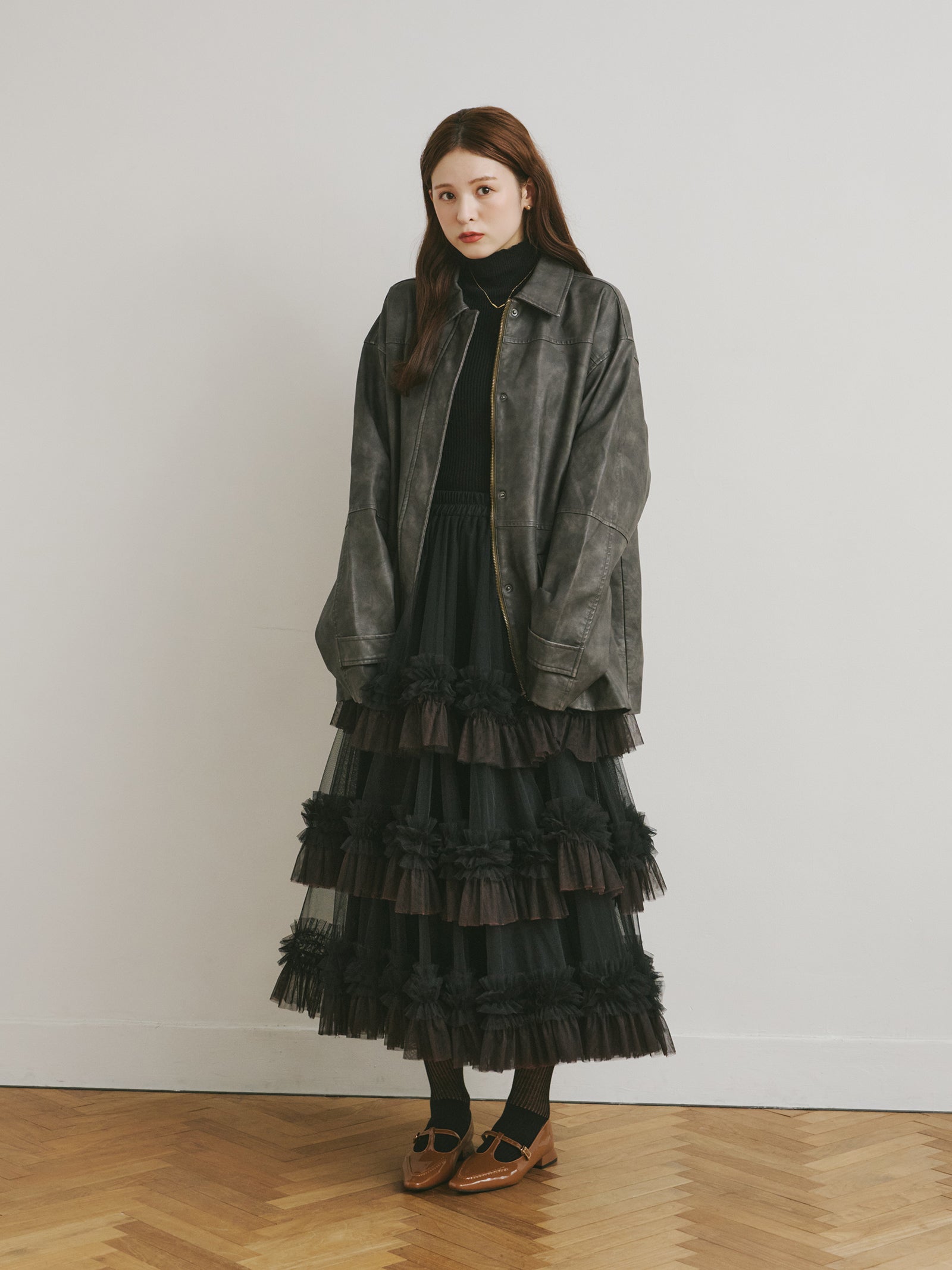 olu. ボリュームティアードスカート　ブラック ボリュームティアードスカート