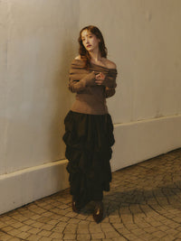 オフショルダーリボンラメニット