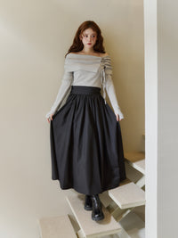 オフショルダーリボンラメニット