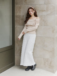 オフショルダーリボンラメニット