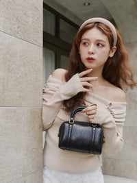 オフショルダーリボンラメニット