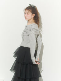 オフショルダーリボンラメニット