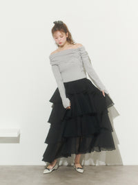 オフショルダーリボンラメニット