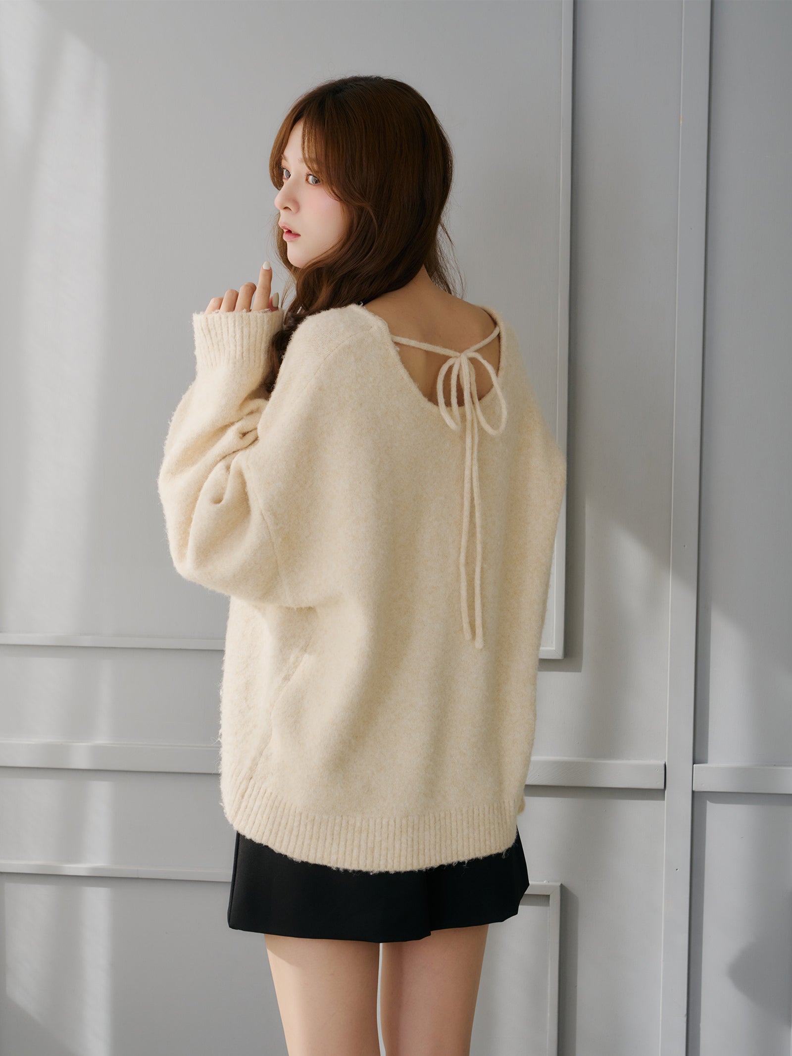 アルパカタッチバックリボンニット