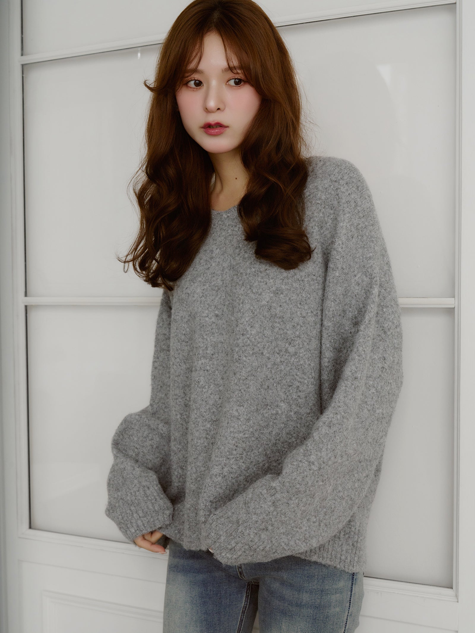 ESTNATION リボン付きグレー長袖ニット　新品未使用　定価35,200円 ◎ふわふわLadycatリボンニット/MAJESTIC LEGON(マジェスティック