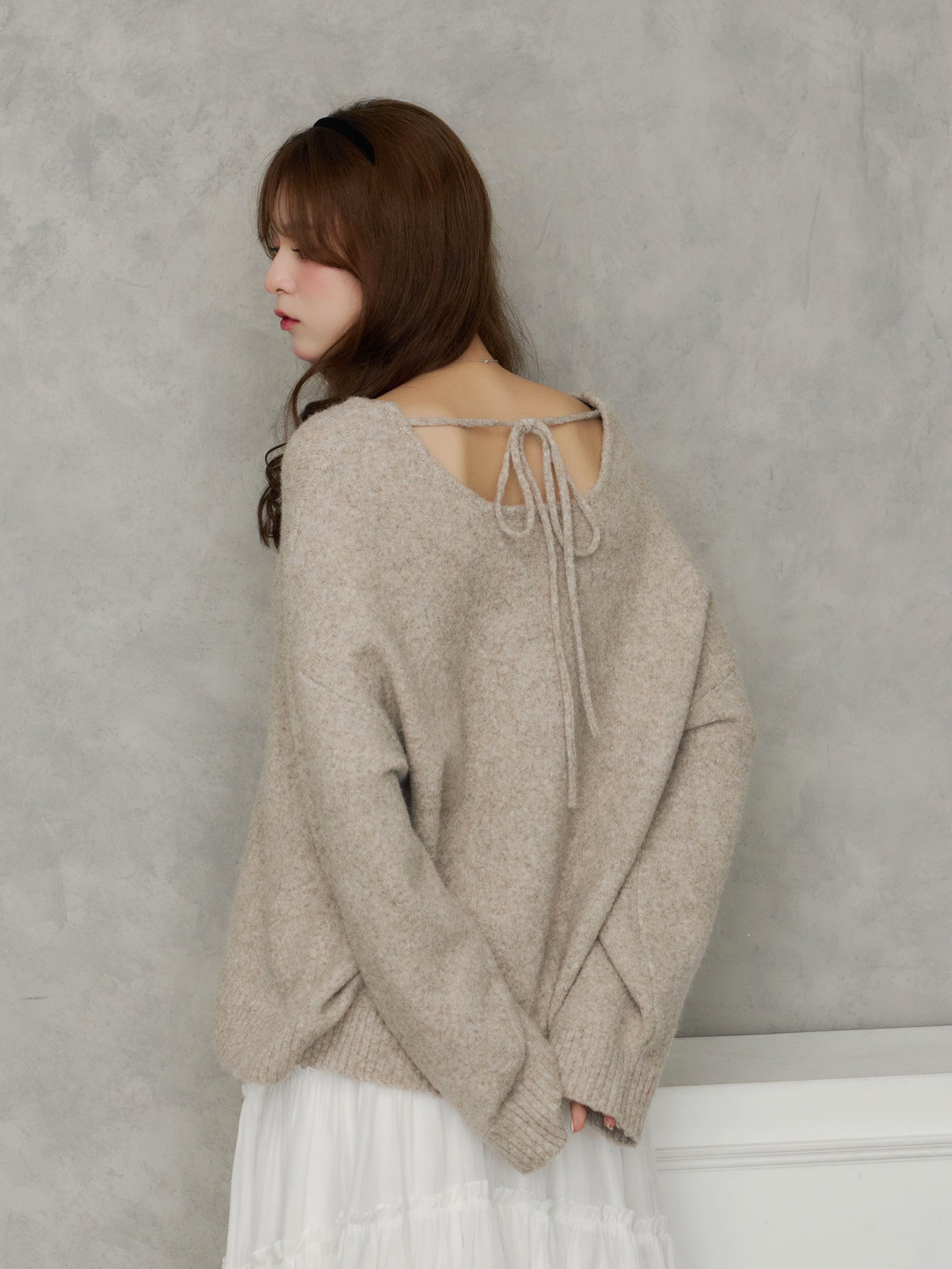 アルパカタッチバックリボンニット